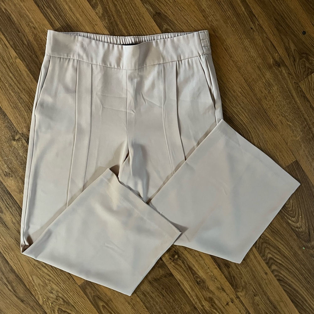 ZARA Basic Cream Pleaded Wide-Leg Trousers